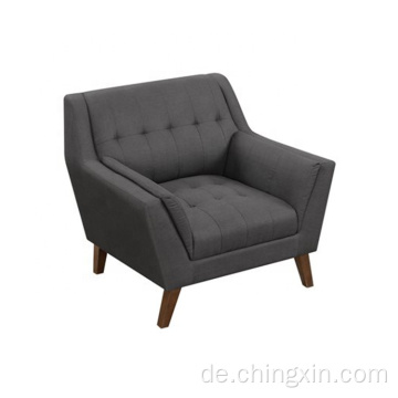 Wohnzimmer Einsitzer Sofa aus grauem Stoff mit Massivholzbeinen